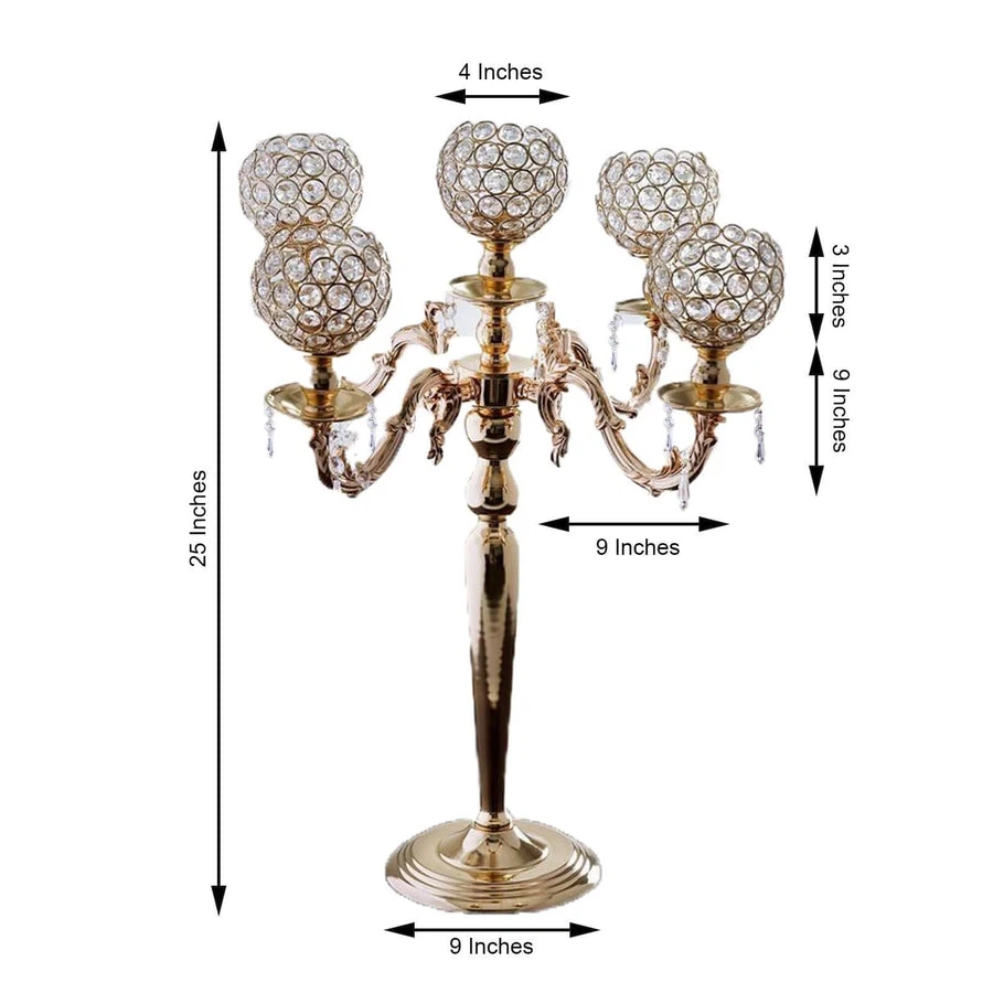 Gold Crystal Beaded 5-Arm Candelabra - photo 2