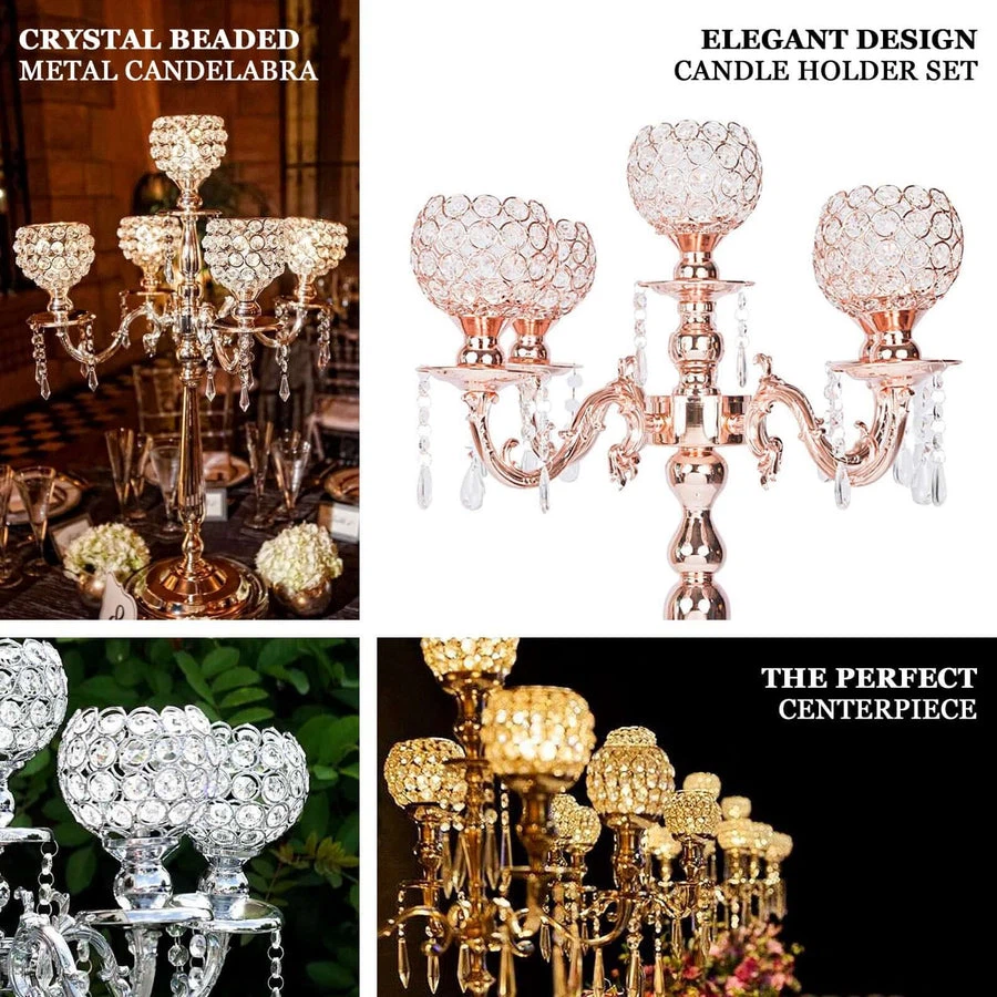 Gold Crystal Beaded 5-Arm Candelabra - photo 3