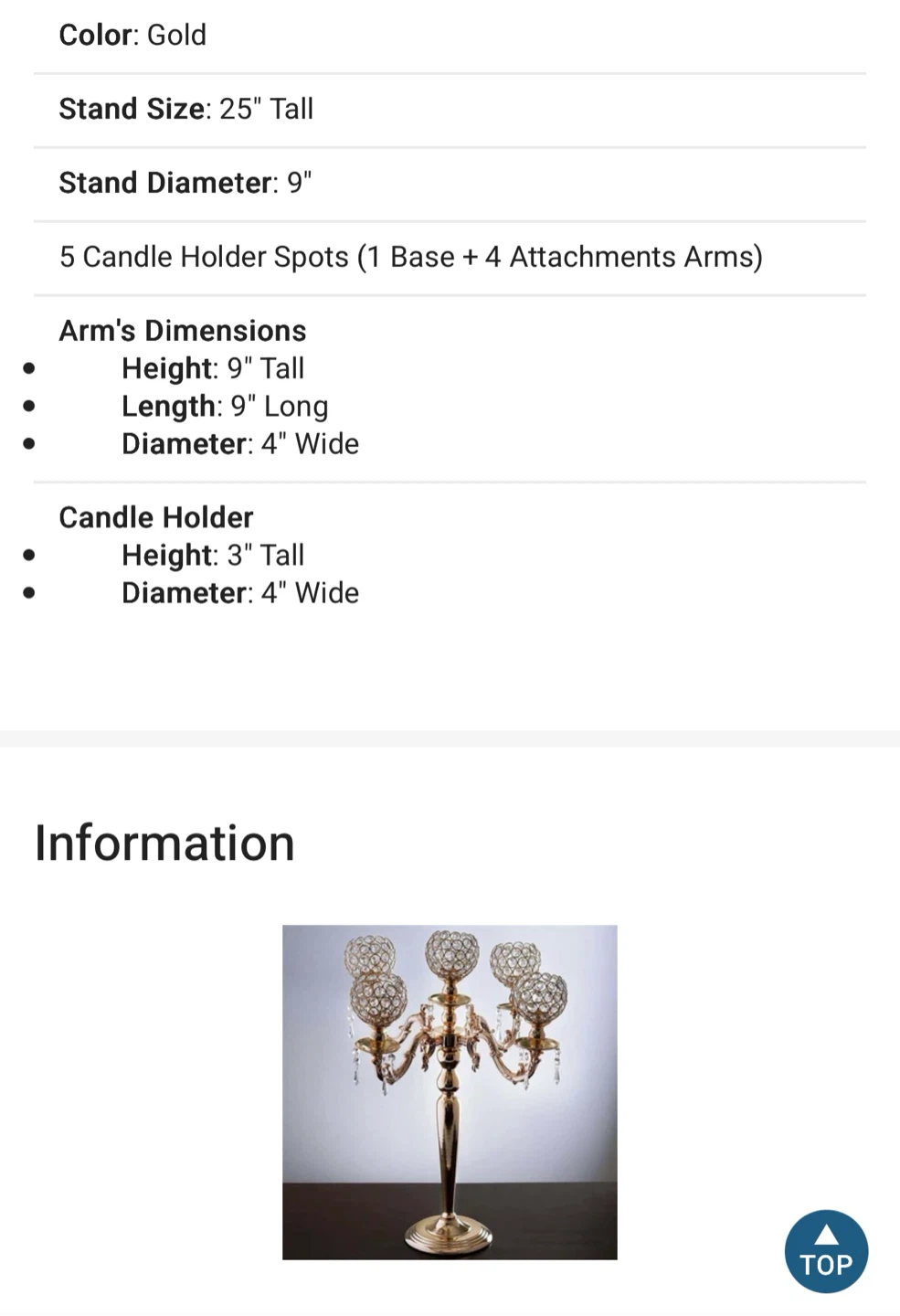 Gold Crystal Beaded 5-Arm Candelabra - photo 5