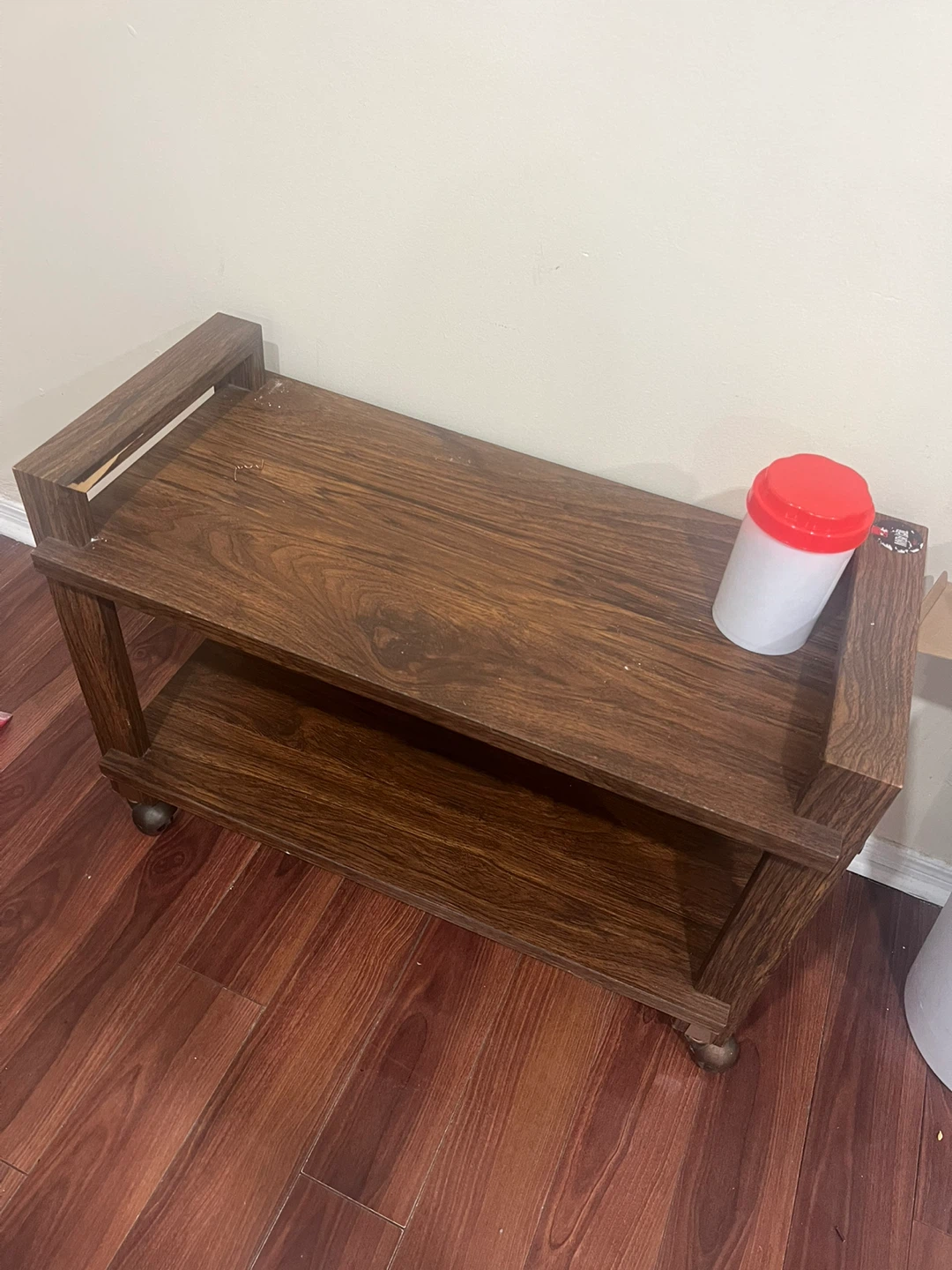 Rolling dark wood side table cart