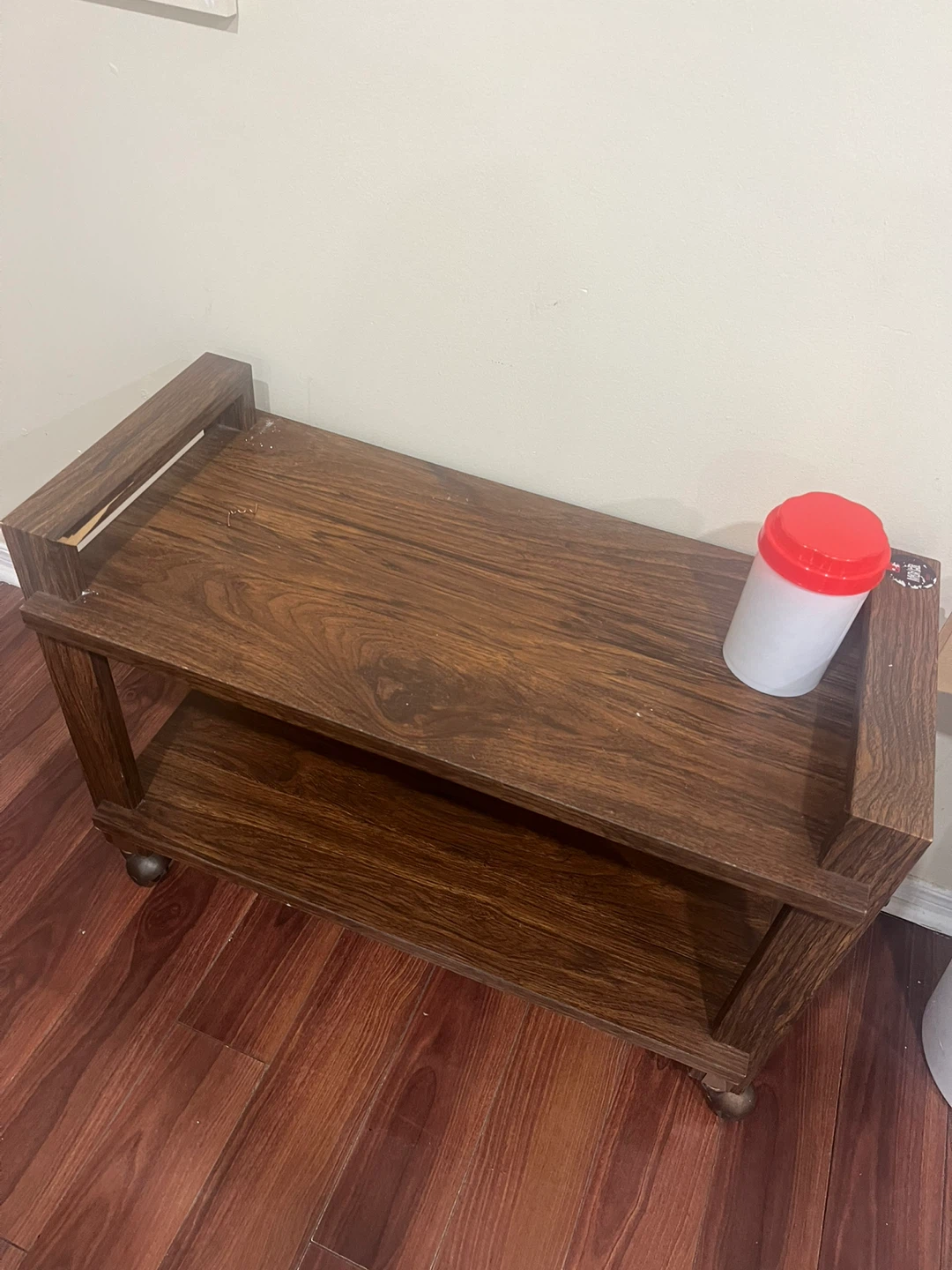Rolling dark wood side table cart - photo 2