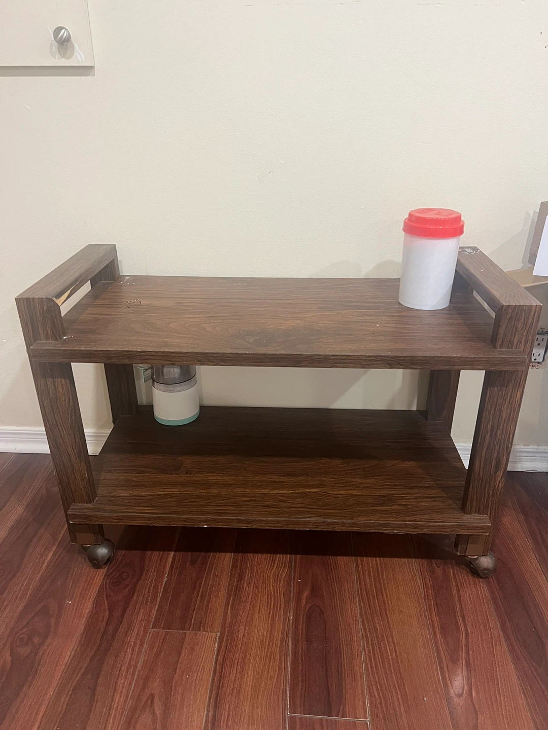 Rolling dark wood side table cart - photo 4