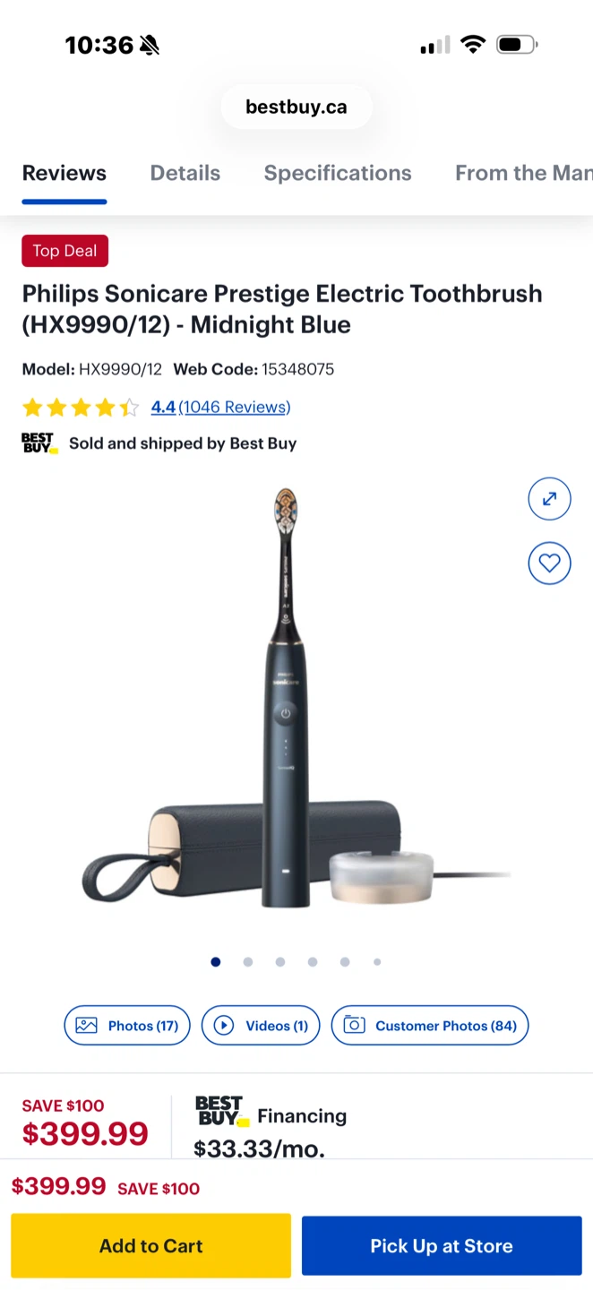 Philips Sonicare Prestige Electric Toothbrush HX9990/12