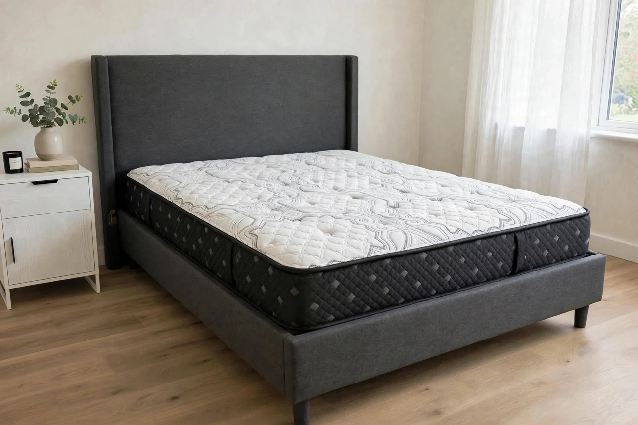 Modern Grey King sized Bed Frame with mattress