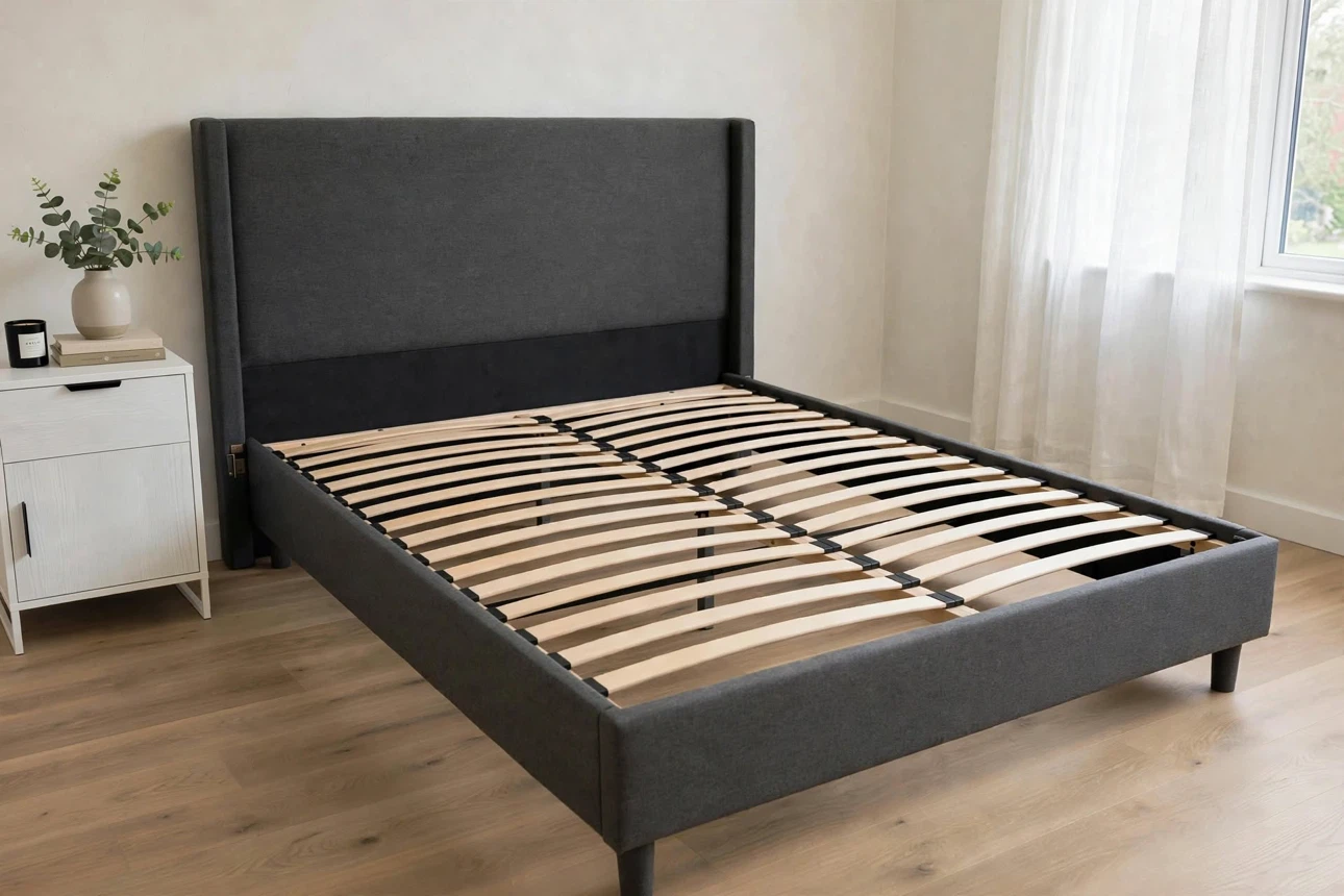 Modern Grey King sized Bed Frame with mattress - photo 2