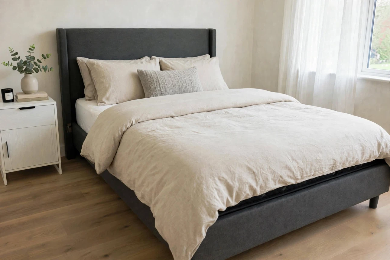 Modern Grey King sized Bed Frame with mattress - photo 3