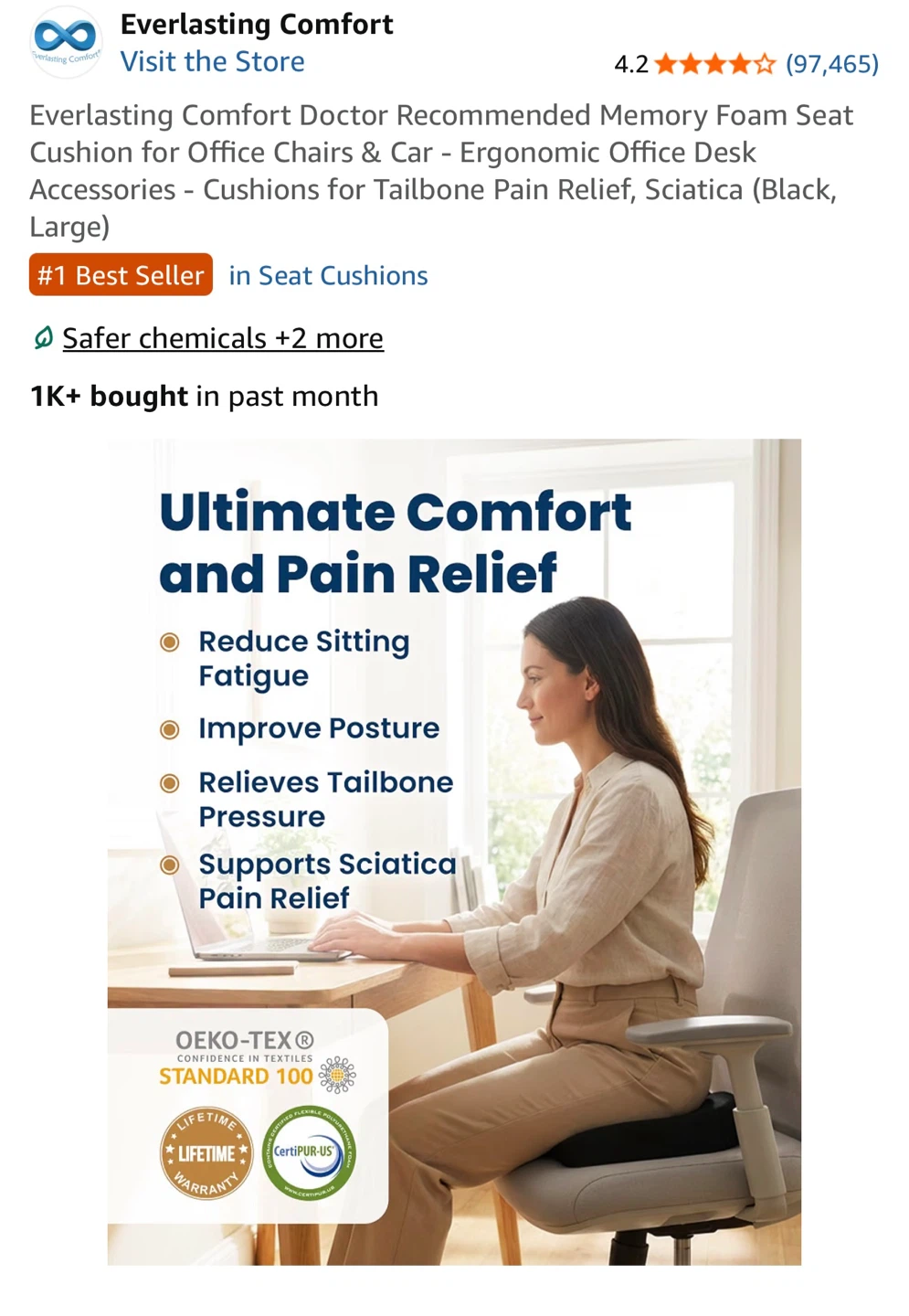 Everlasting Comfort Large Memory Foam Seat Cushion - photo 4
