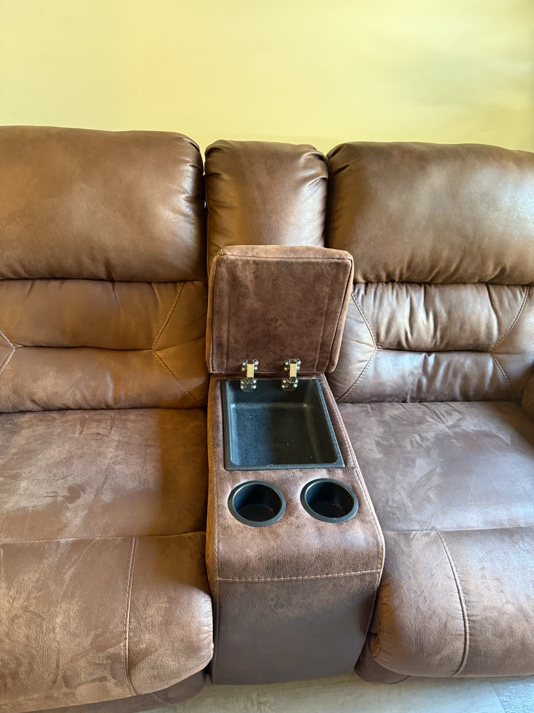 Chocolate Brown Faux Leather Reclining Loveseat with console - photo 4
