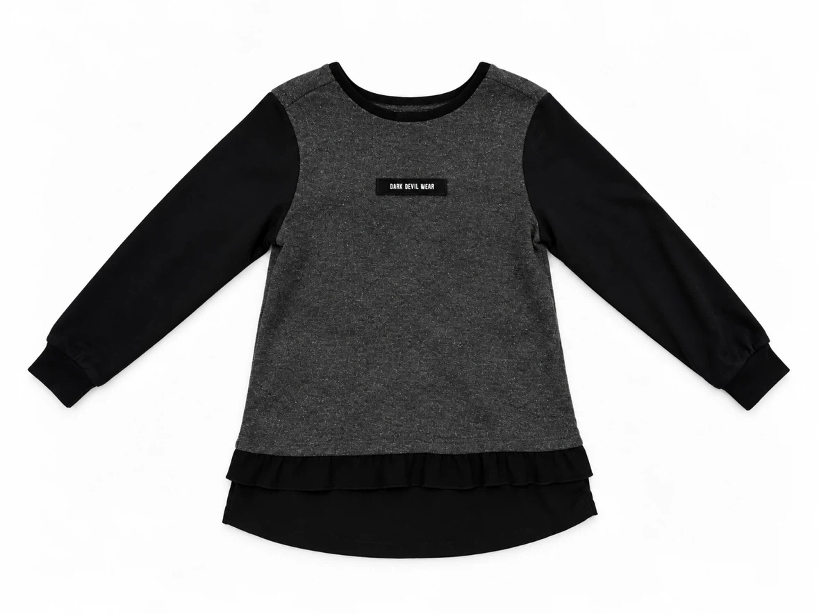 Dark Devil Wear Grey and Black Long Sleeve Top