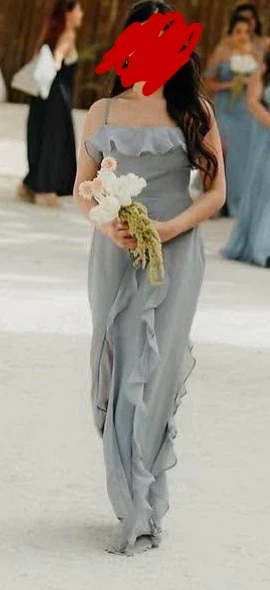 Azazie -Blue Ruffled Maxi Dress