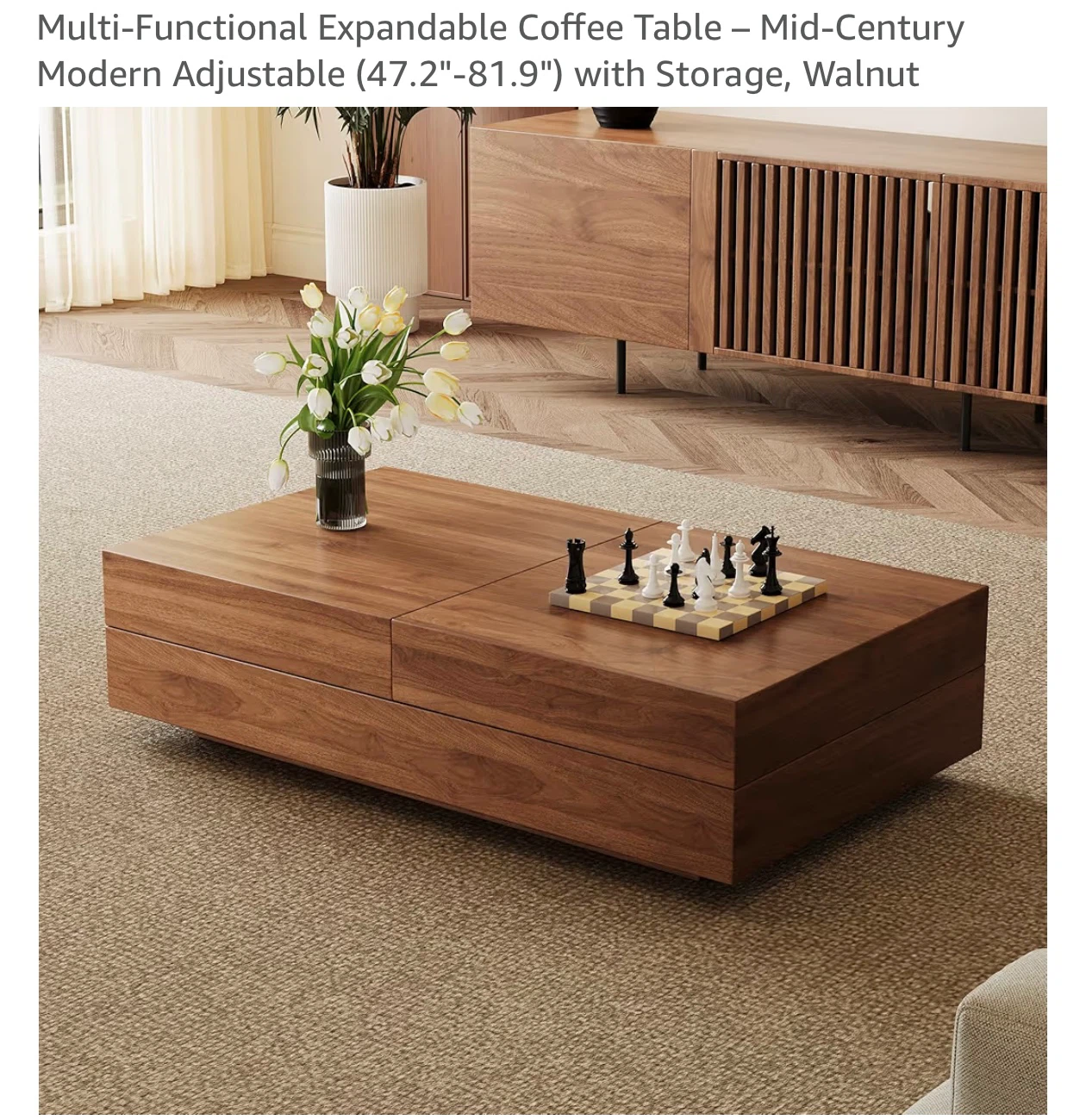 Expandable Coffee Table with Storage – Walnut - photo 2