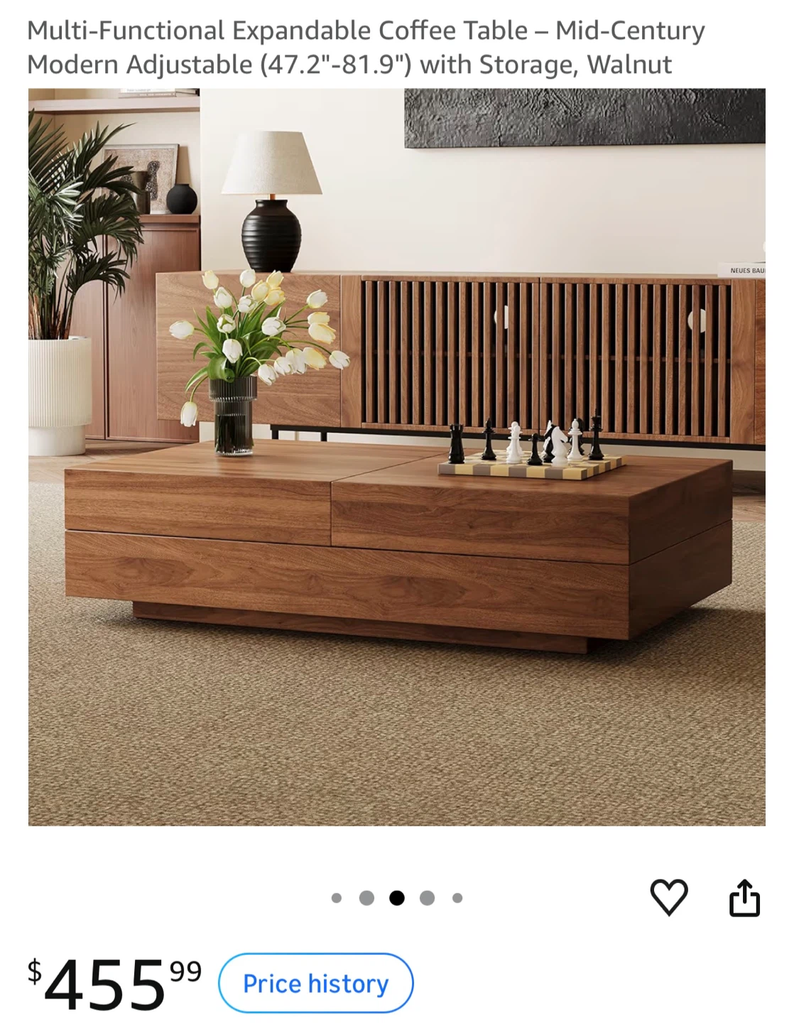 Expandable Coffee Table with Storage – Walnut - photo 3