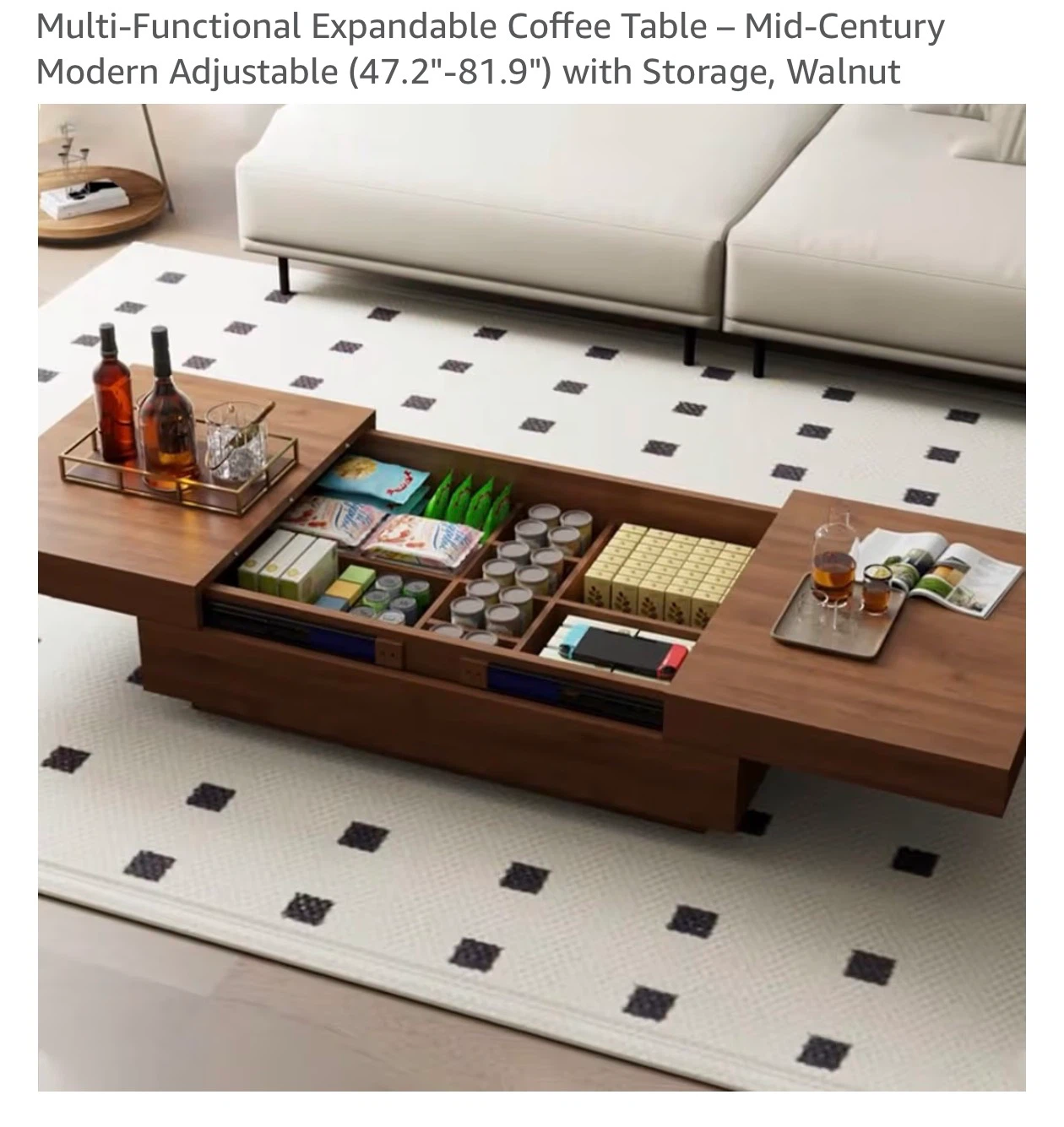 Expandable Coffee Table with Storage – Walnut - photo 4