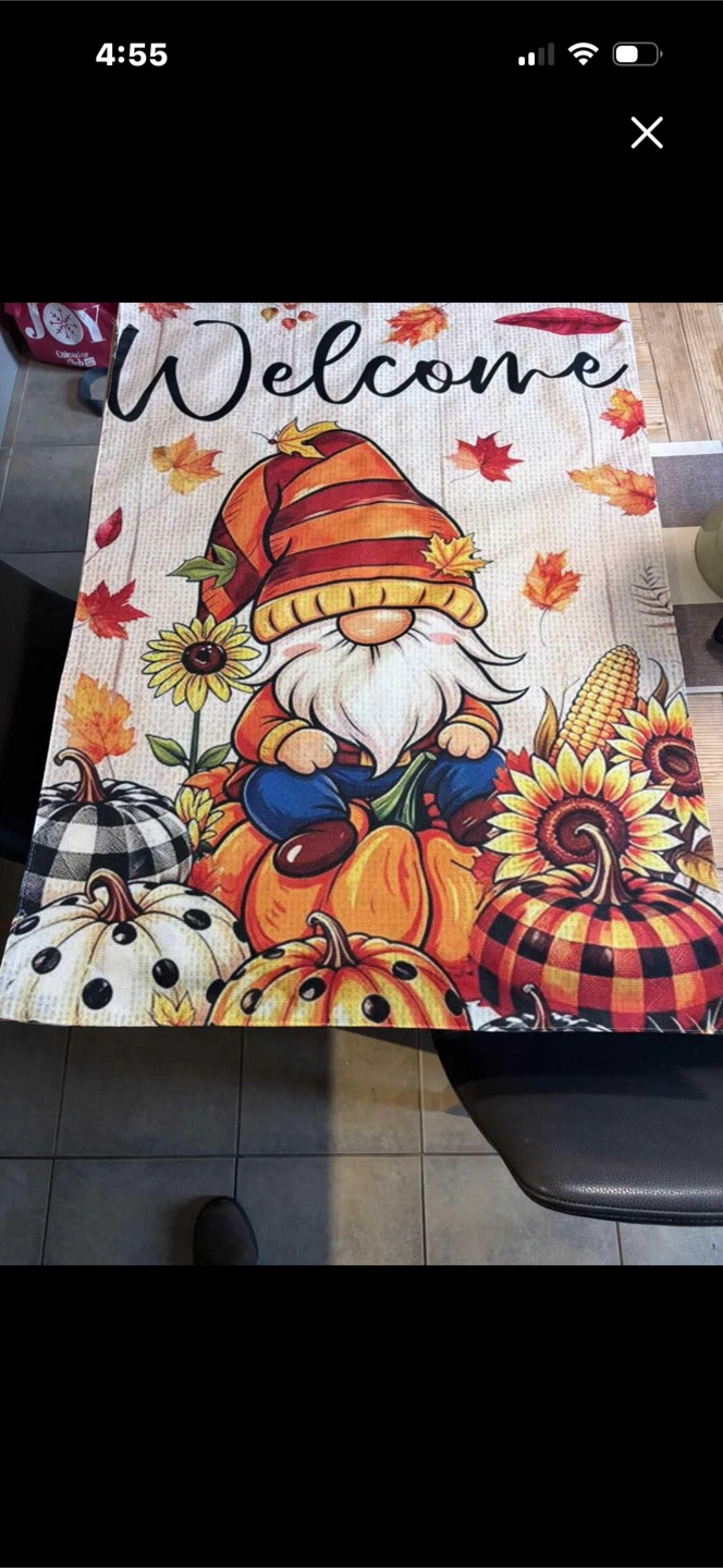 Large Fall Gnome Burlap Welcome  Flag