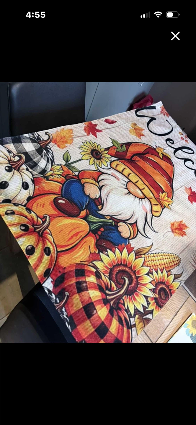 Large Fall Gnome Burlap Welcome  Flag - photo 2