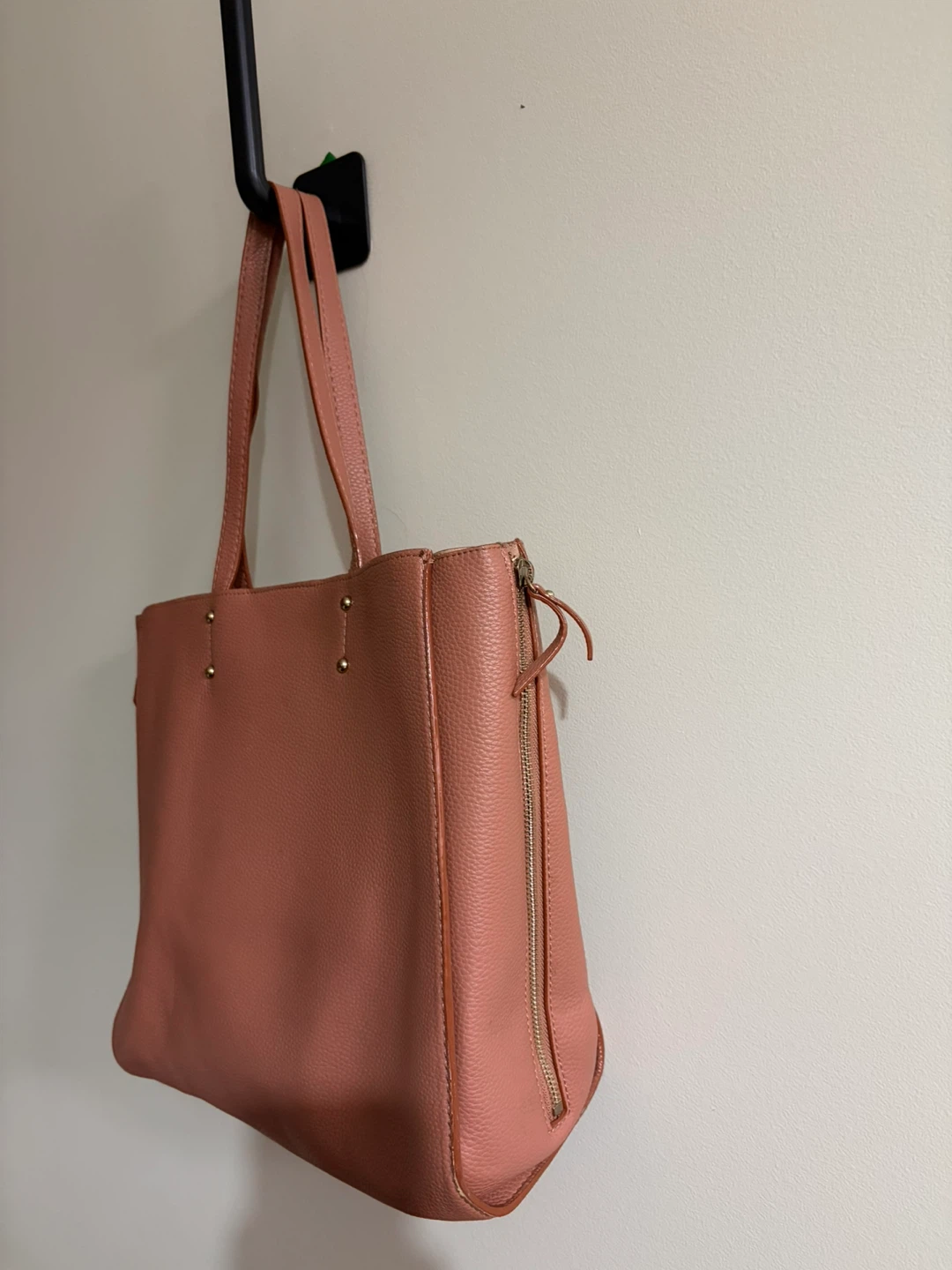 Pink Faux Leather Tote Bag