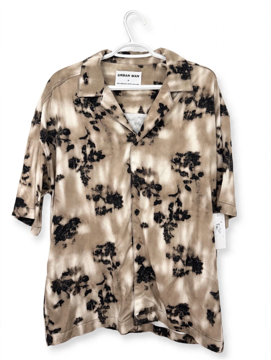 Urban Man Tie-Dye Button Up Shirt - Size M - Beige / Black