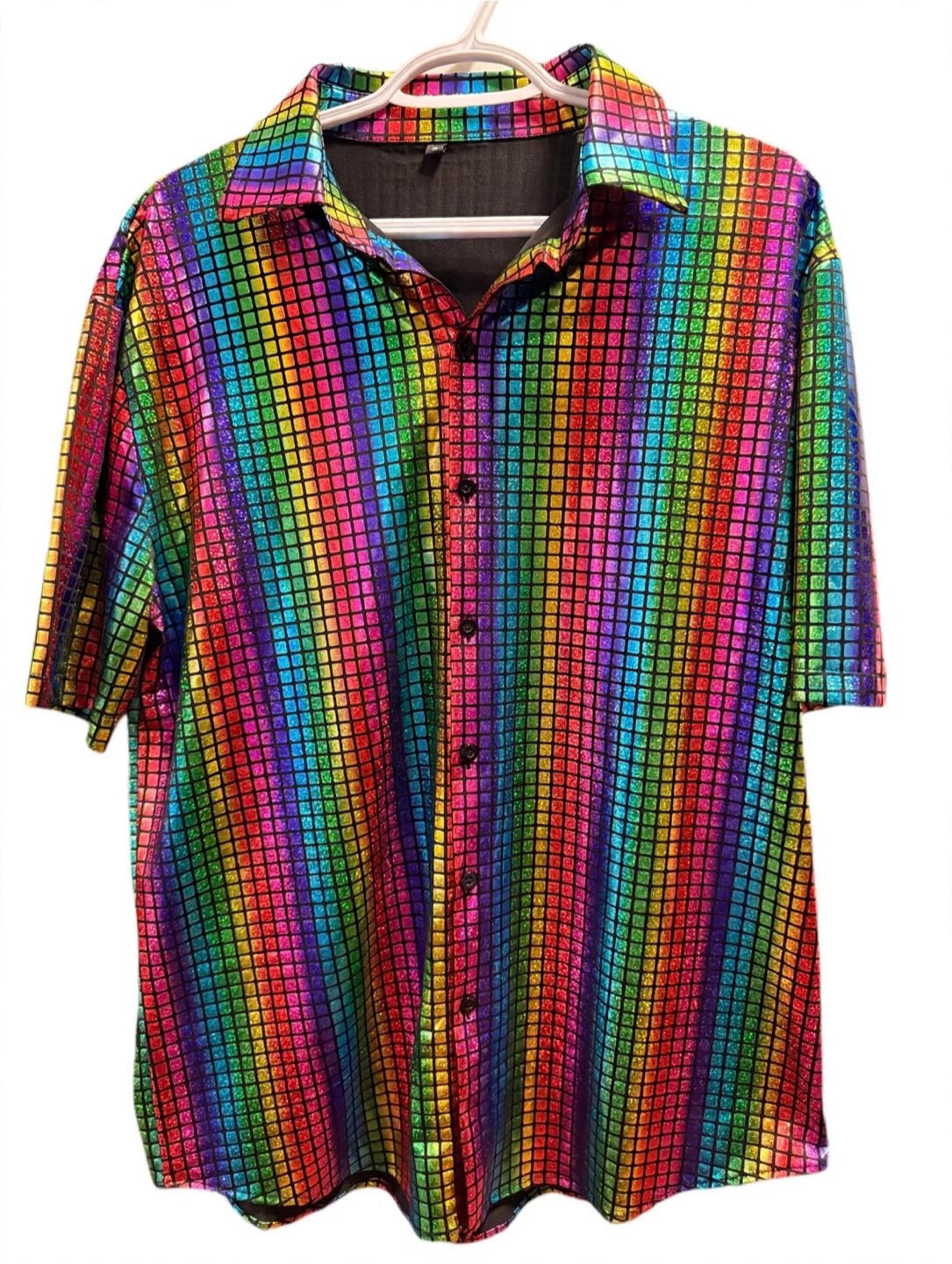 Rare Rainbow Disco Shirt - Metallic Glitter Grid -