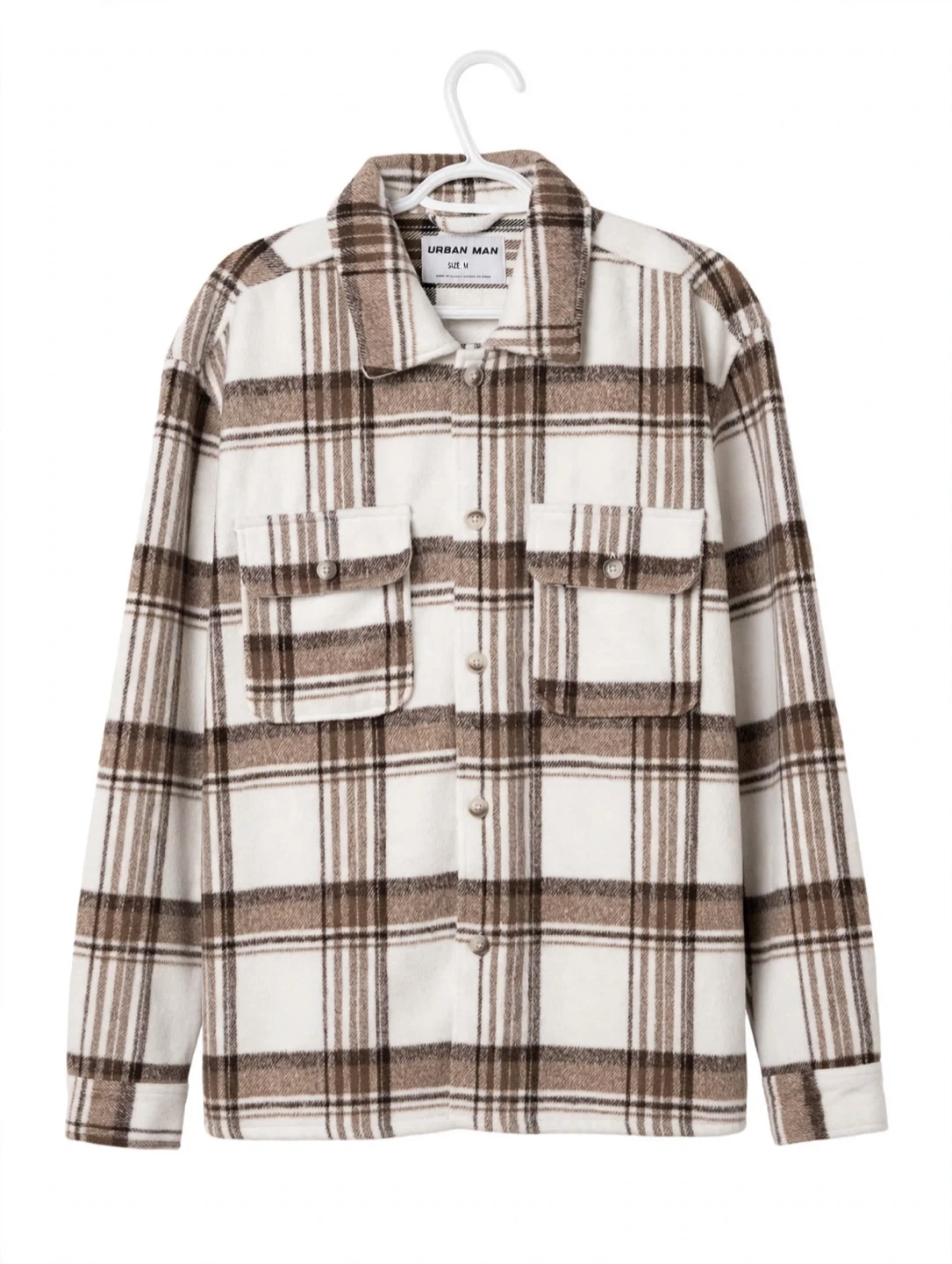 Urban Man Plaid Shacket M - Beige/Brown Flannel