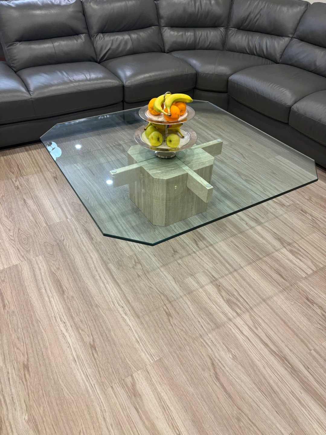 Glass coffee table with marble base - photo 2