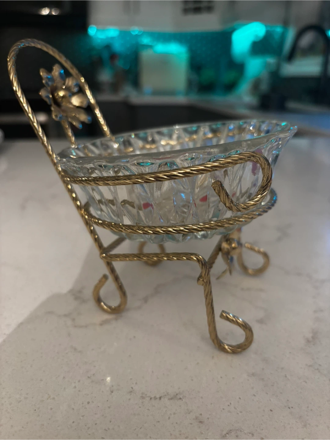 Europa Crystal Bowl with Gold Tone Holder - photo 2