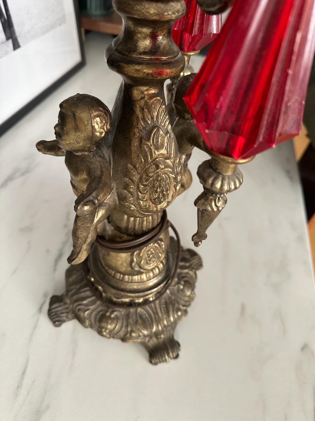 ANTIQUE ORNATE BRASS TABLE LAMP HOLLYWOOD REGENCY LIGHT - photo 4