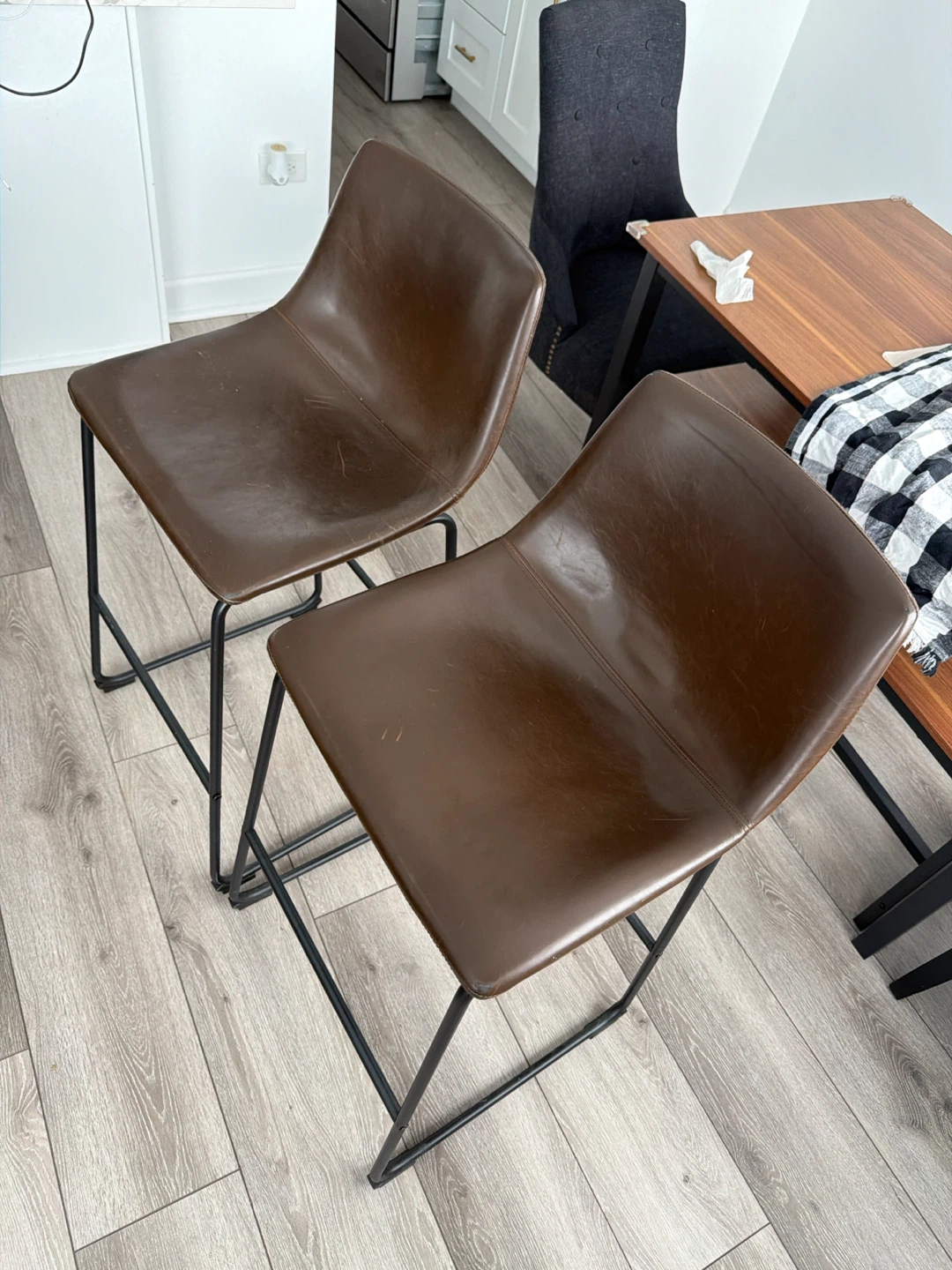 Set of 2 Brown Faux Leather Bar Stools