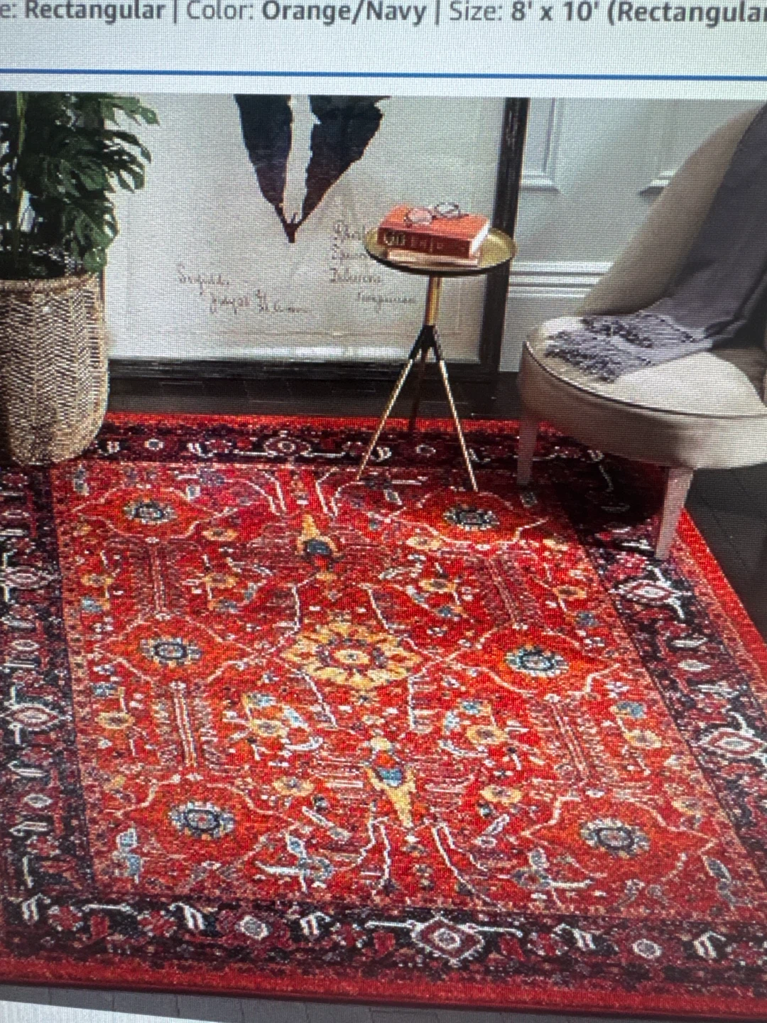 8' x 10' Rectangular Area Rug in Orange and Navy