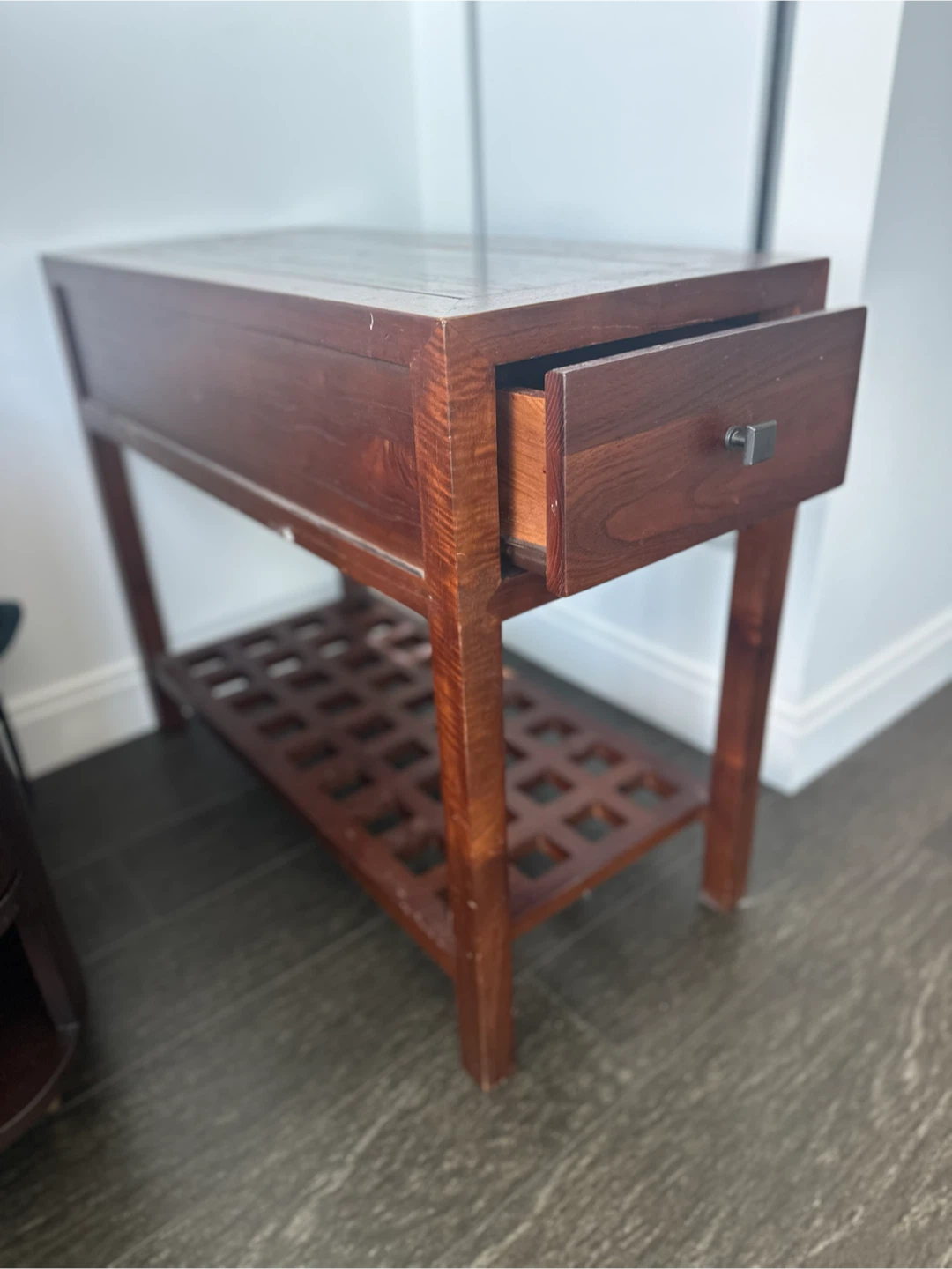 Wooden Side Table with Drawer and Storage Bins - photo 4
