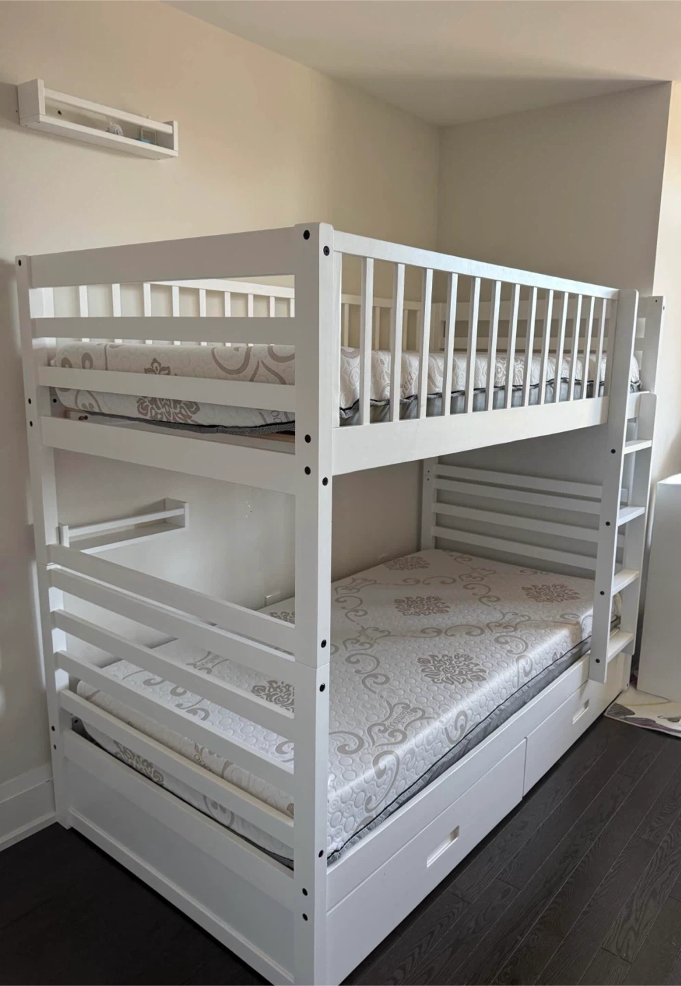 White Wooden Bunk Bed with Storage Drawers - photo 3