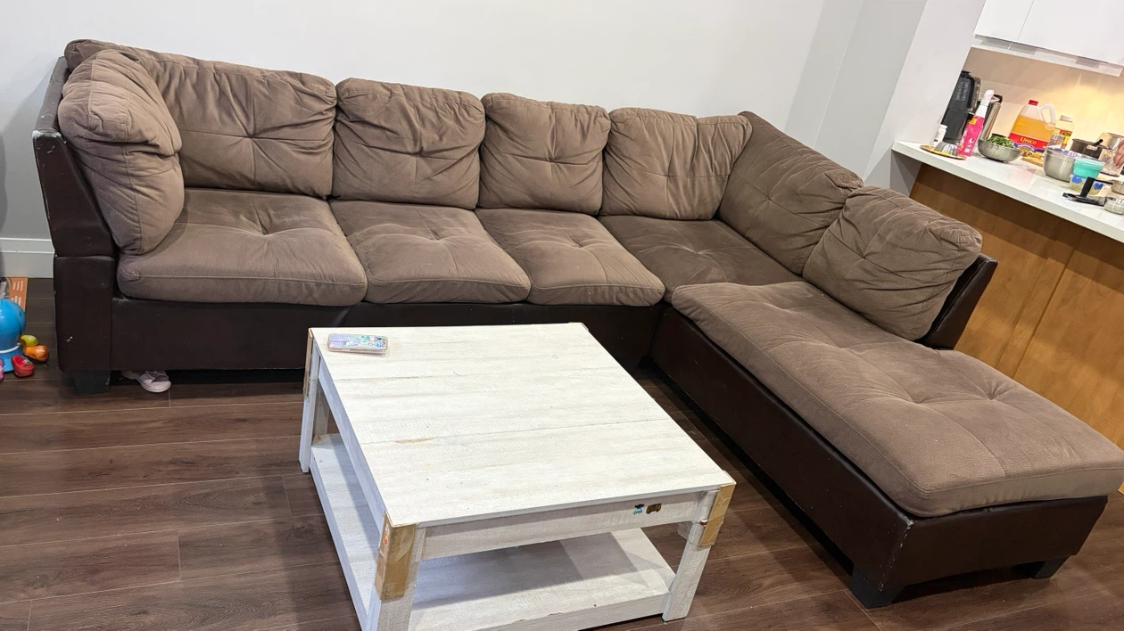 Brown Sectional Sofa with Chaise