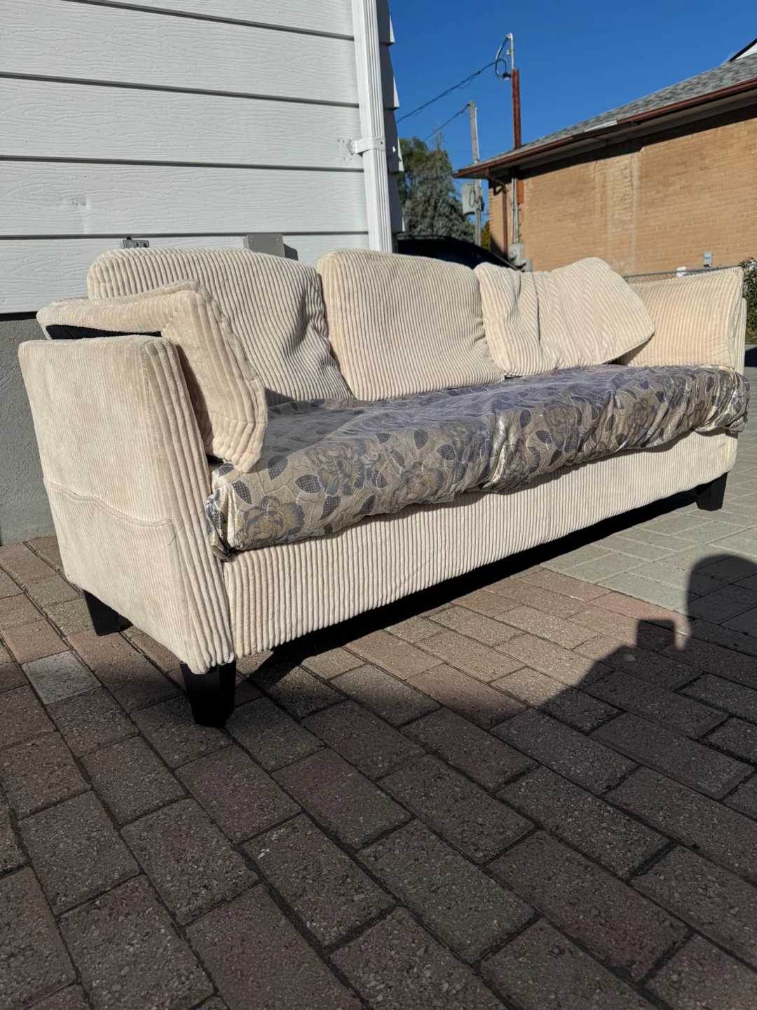 Cream Corduroy Three-Seater Sofa
