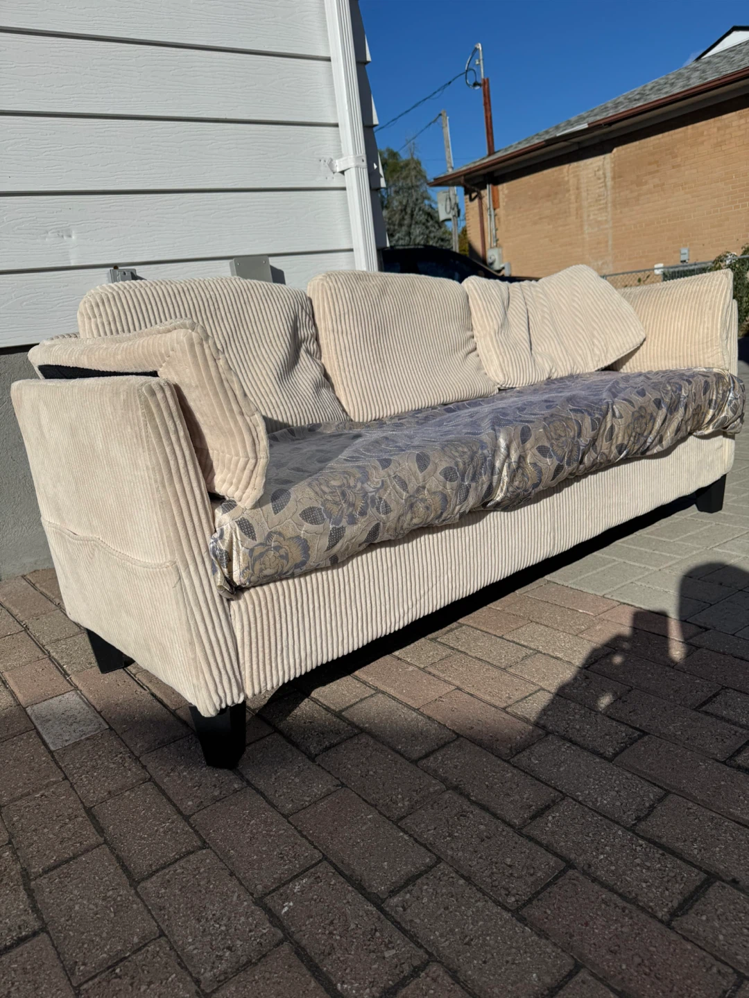 Cream Corduroy Three-Seater Sofa - photo 2
