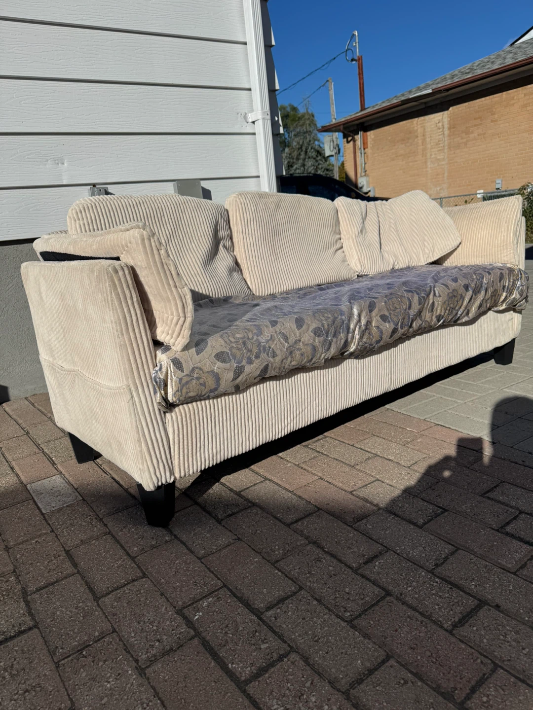 Cream Corduroy Three-Seater Sofa - photo 3