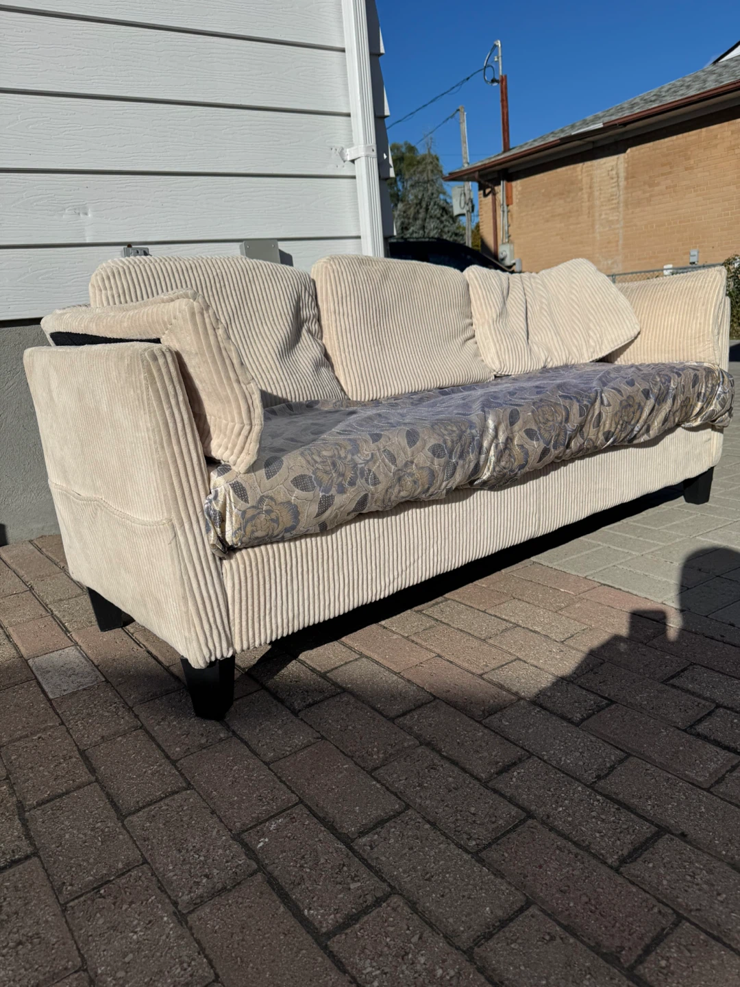 Cream Corduroy Three-Seater Sofa - photo 4