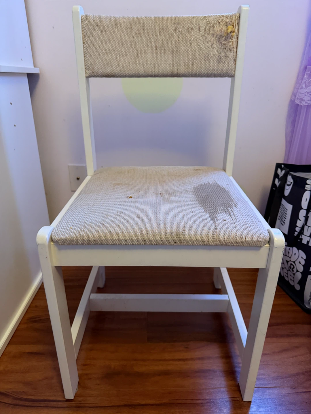 White Wooden Chair with Fabric Seat