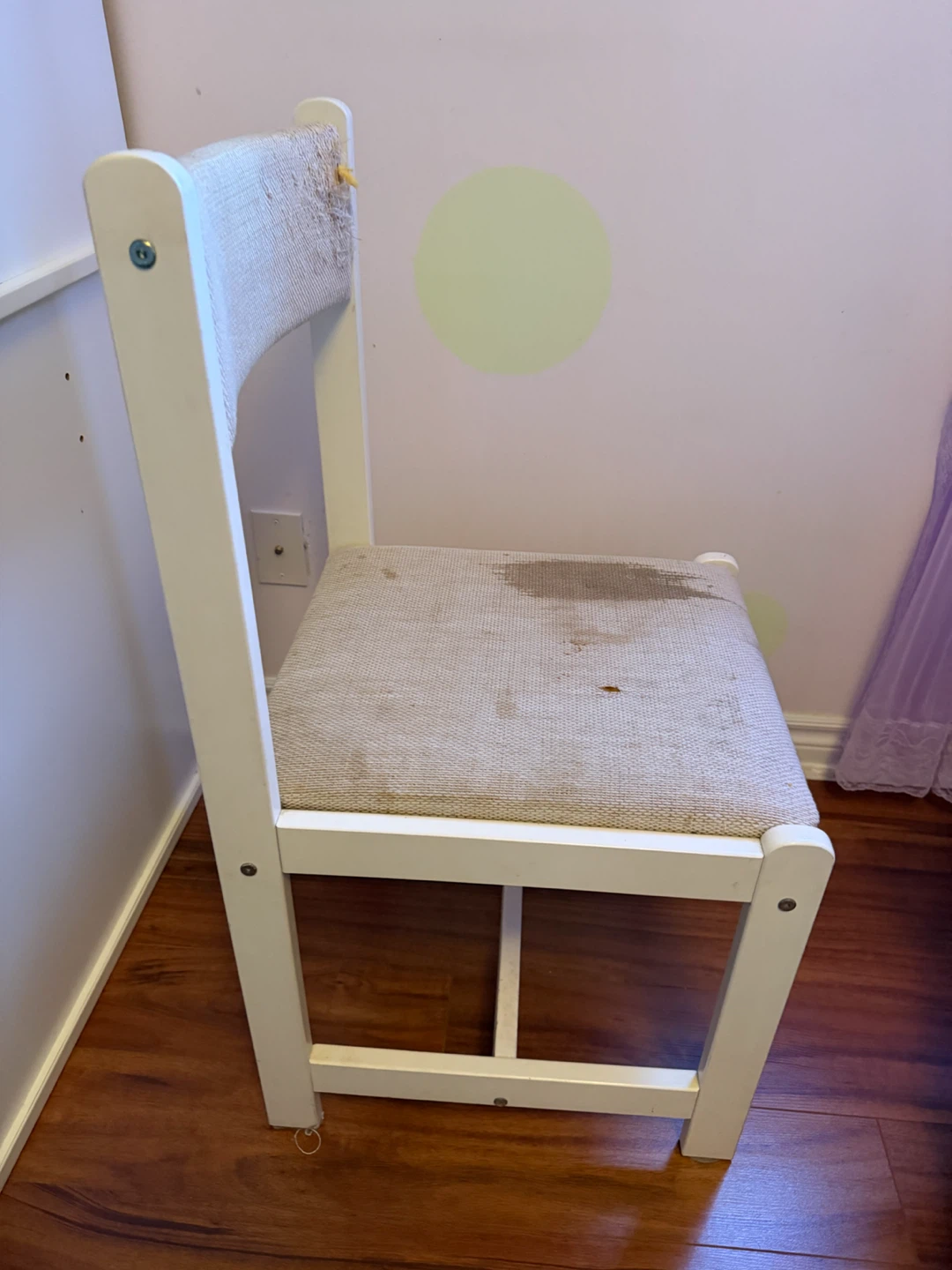 White Wooden Chair with Fabric Seat - photo 2