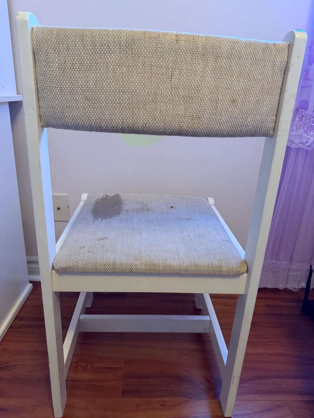 White Wooden Chair with Fabric Seat - photo 3