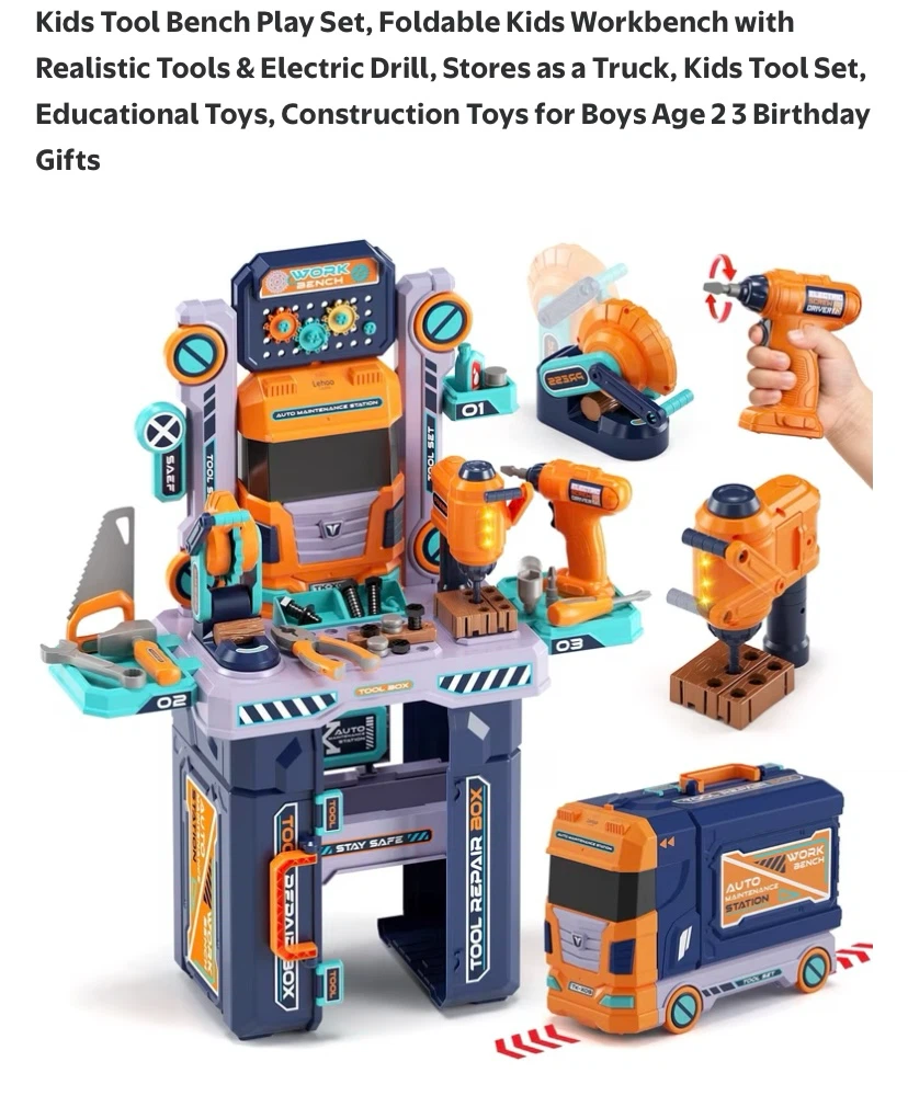 New Kids Folding Tool Work Bench Play Set