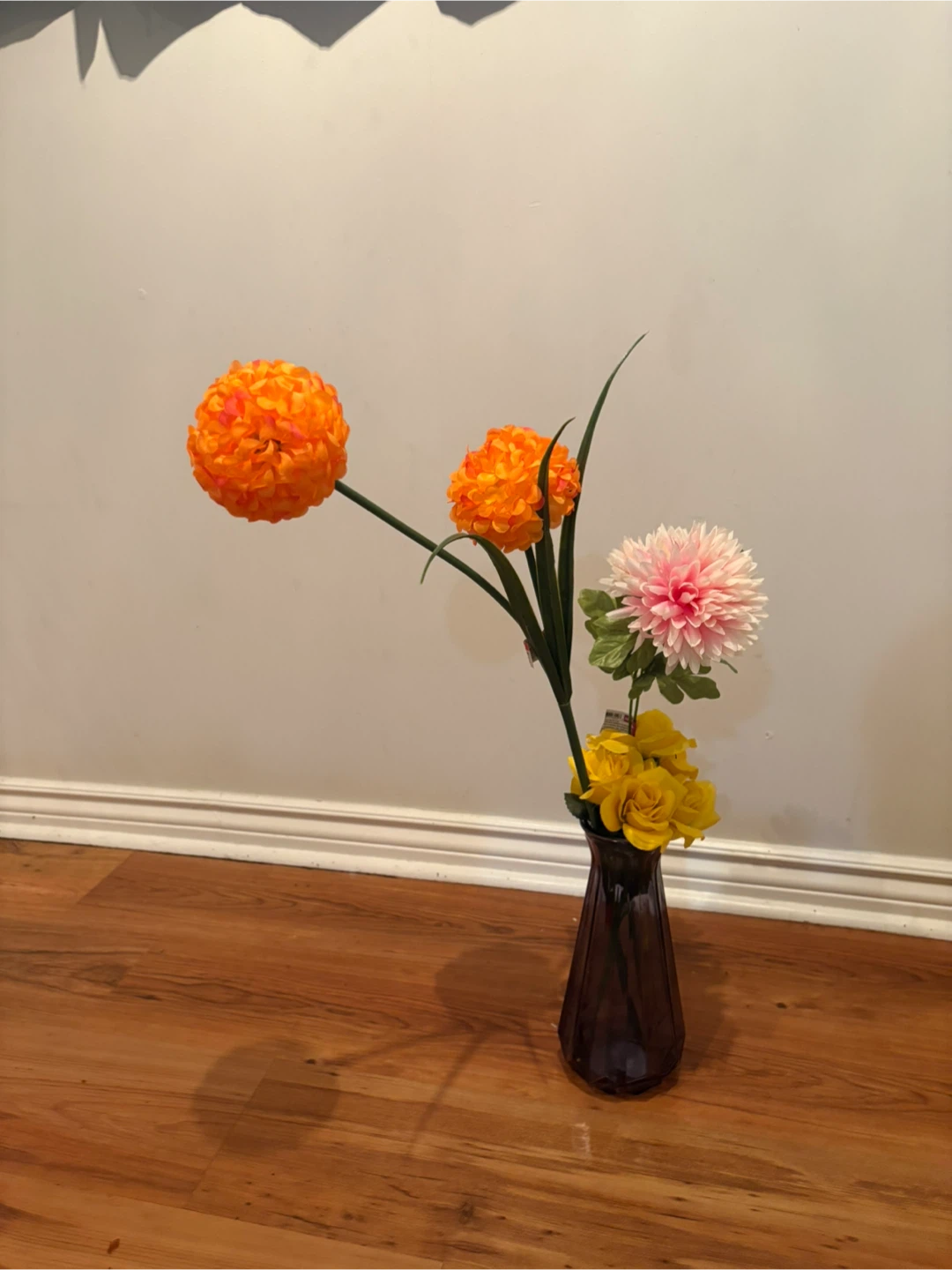 Artificial Floral Arrangement with Purple Vase