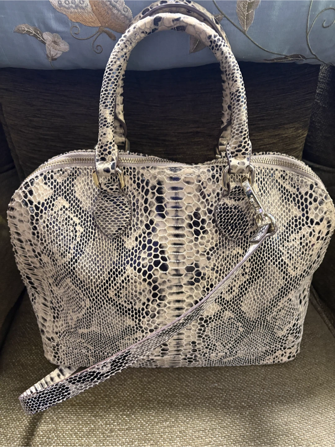 Danier Snake Print Leather Handbag
