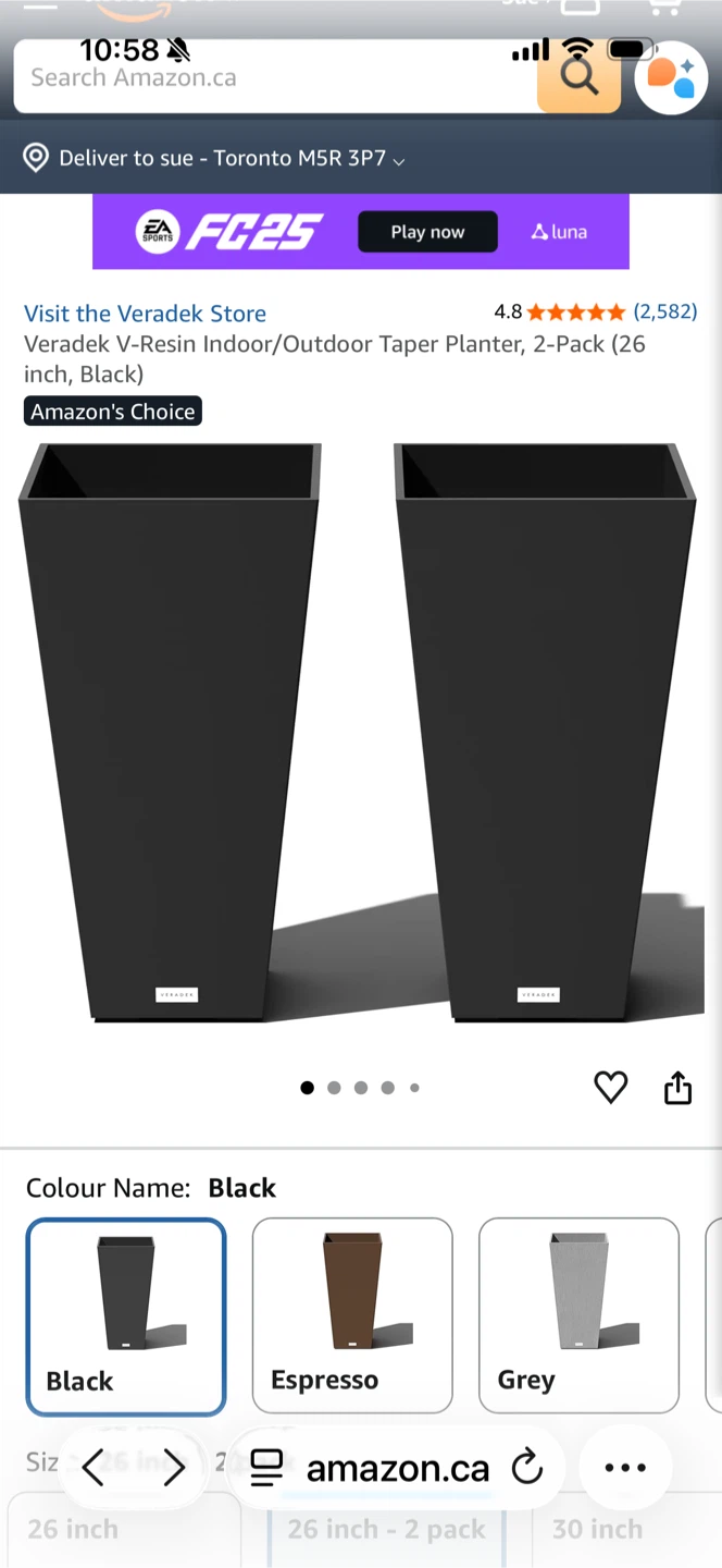 Veradeck 2 x 26” tall resins planters