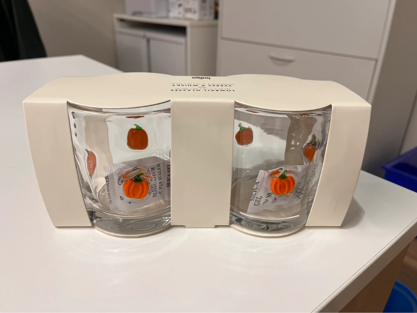Indigo Lowball Pumpkin Glasses - Set of 2