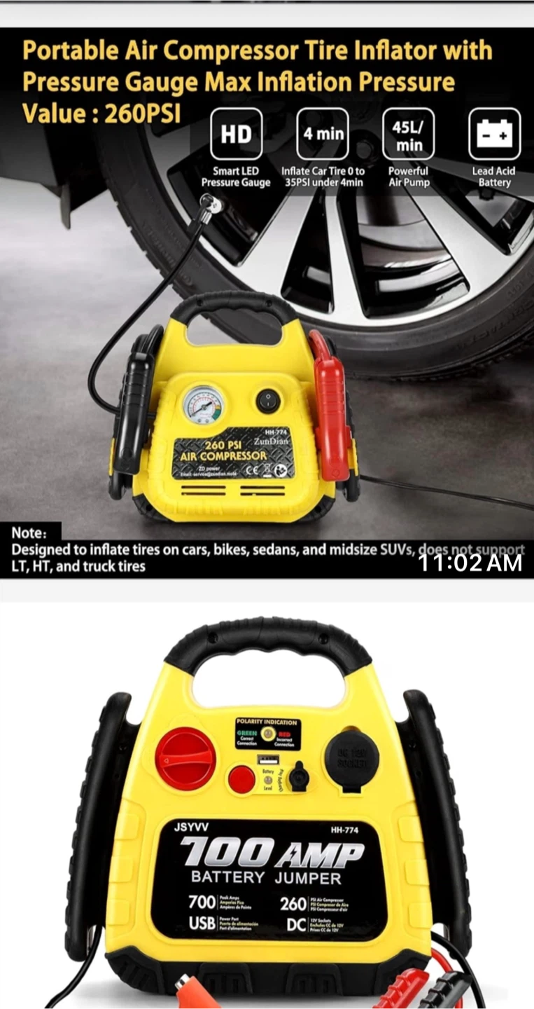 ZunDian 4-in-1 700 Amp Battery Jumper and Air Compressor - photo 4