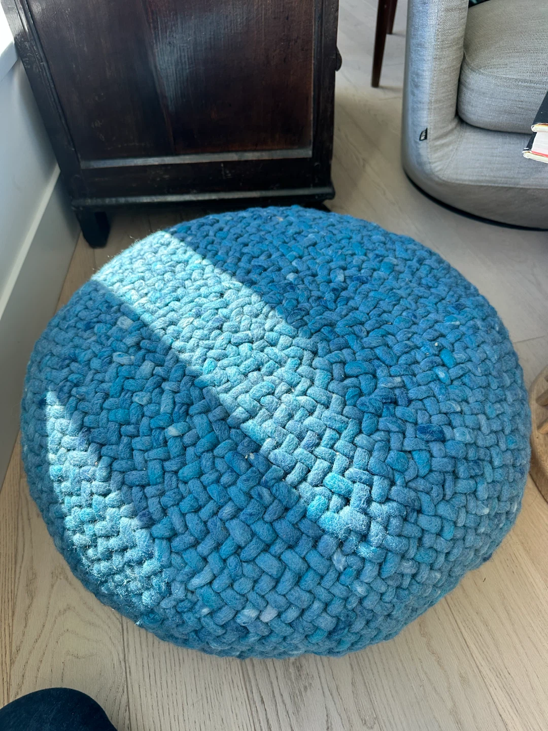 Blue Woven Wool Pouf from Provide