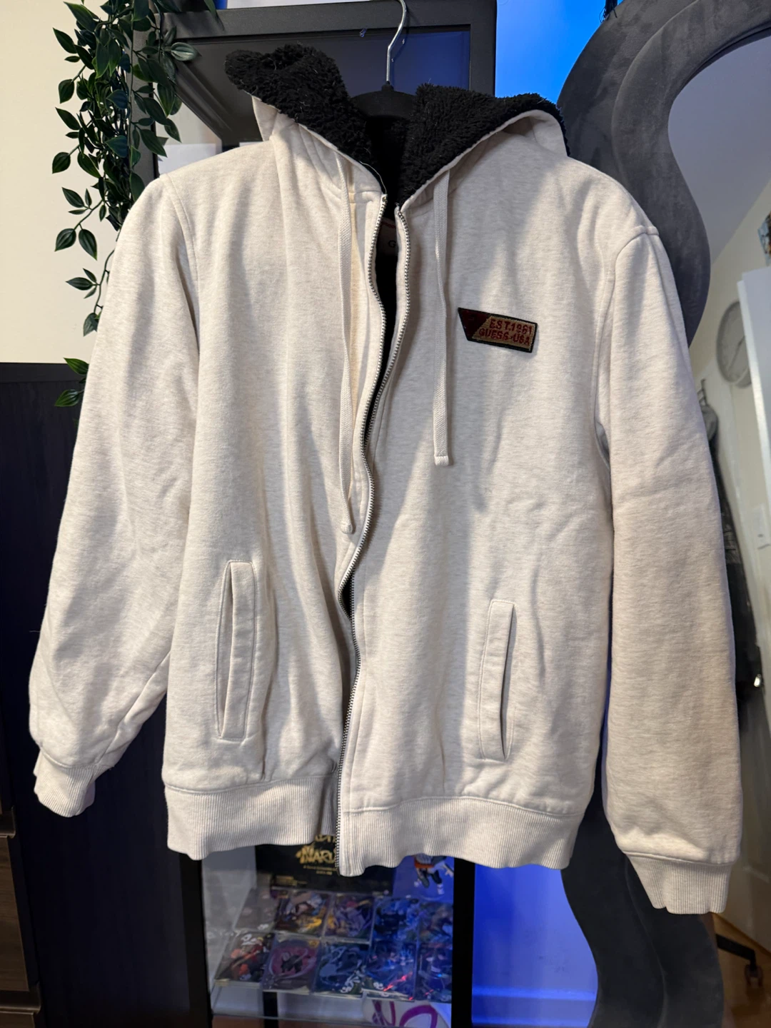 Guess Sherpa Lined Zip-Up Hoodie