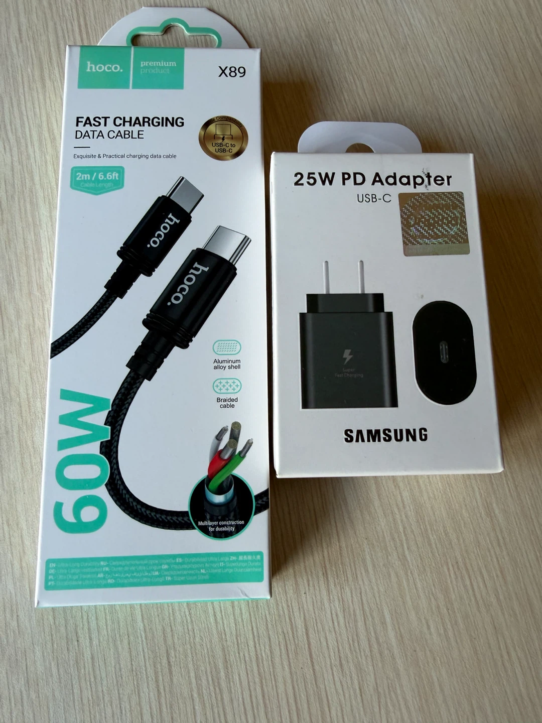 Hoco X89 USB-C Cable and Samsung 25W PD Adapter
