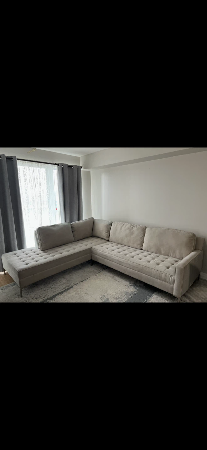 Beige tufted sectional sofa