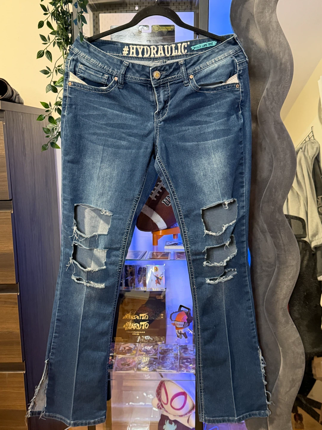 Hydraulic Distressed Low-Rise Jeans