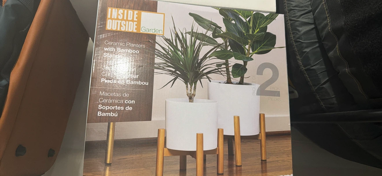 Inside Outside Garden Ceramic Planters with Bamboo Stands
